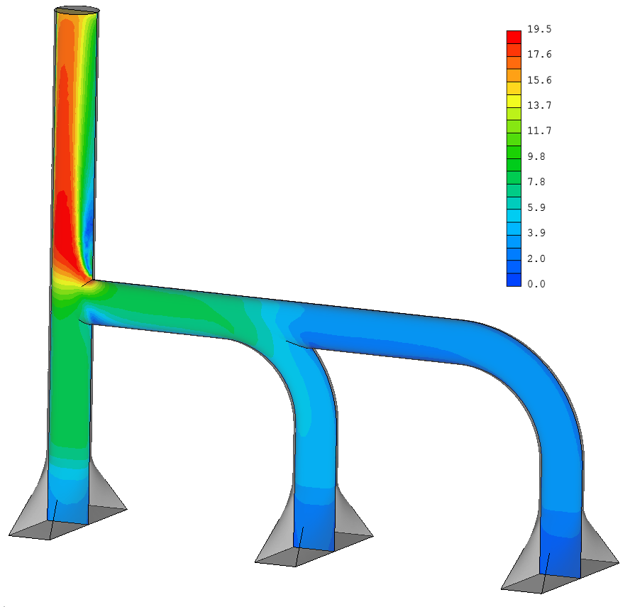 Velocity profile in the ducts [m/s] - without diaphragm