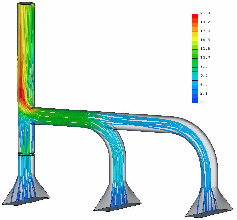 Pathlines colored by velocities [m/s] - with diaphragm